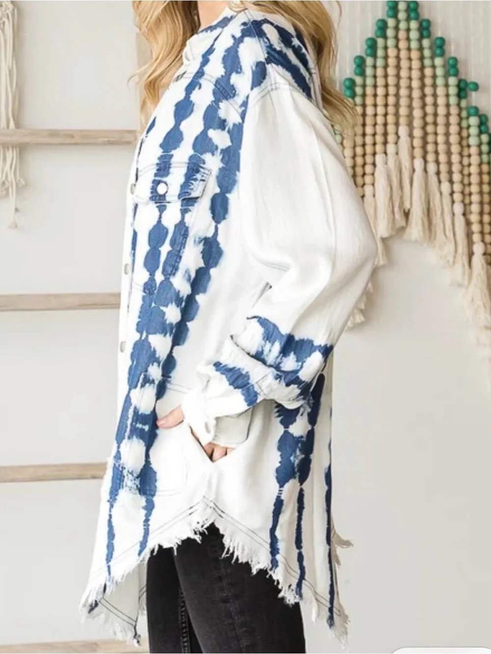 Oli & Hali White and Navy Tie-Dye Button Down Shirt
